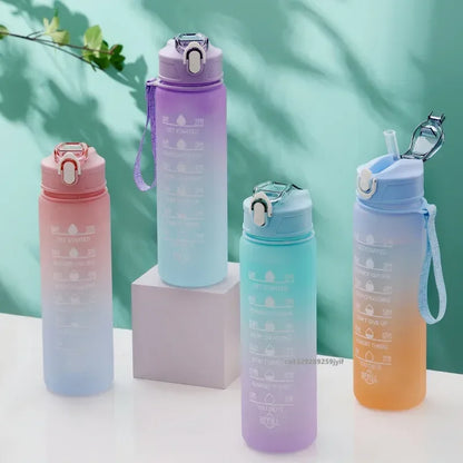 500ML/650ML/750ML/1000ML Sports Water Bottle Motivational Leak Proof Portable Reusable Plastic Cups Outdoor Travel Gym Jugs