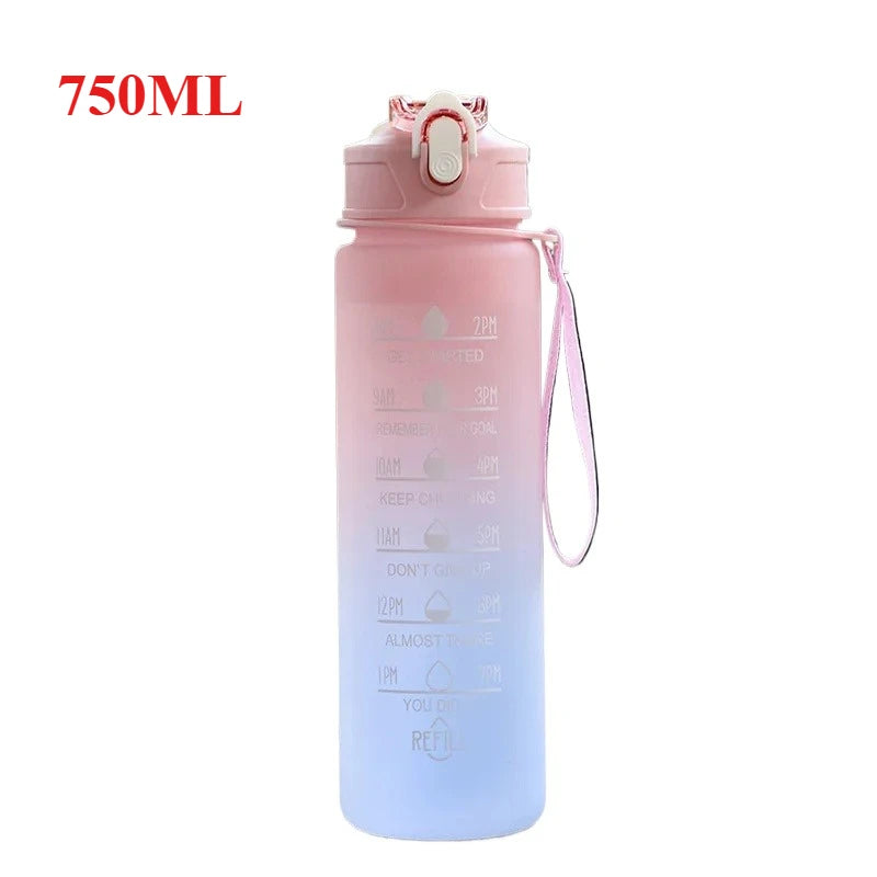 500ML/650ML/750ML/1000ML Sports Water Bottle Motivational Leak Proof Portable Reusable Plastic Cups Outdoor Travel Gym Jugs