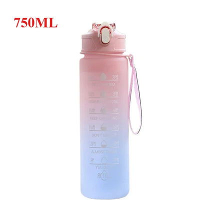 500ML/650ML/750ML/1000ML Sports Water Bottle Motivational Leak Proof Portable Reusable Plastic Cups Outdoor Travel Gym Jugs