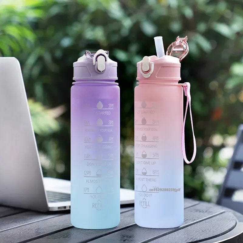 500ML/650ML/750ML/1000ML Sports Water Bottle Motivational Leak Proof Portable Reusable Plastic Cups Outdoor Travel Gym Jugs