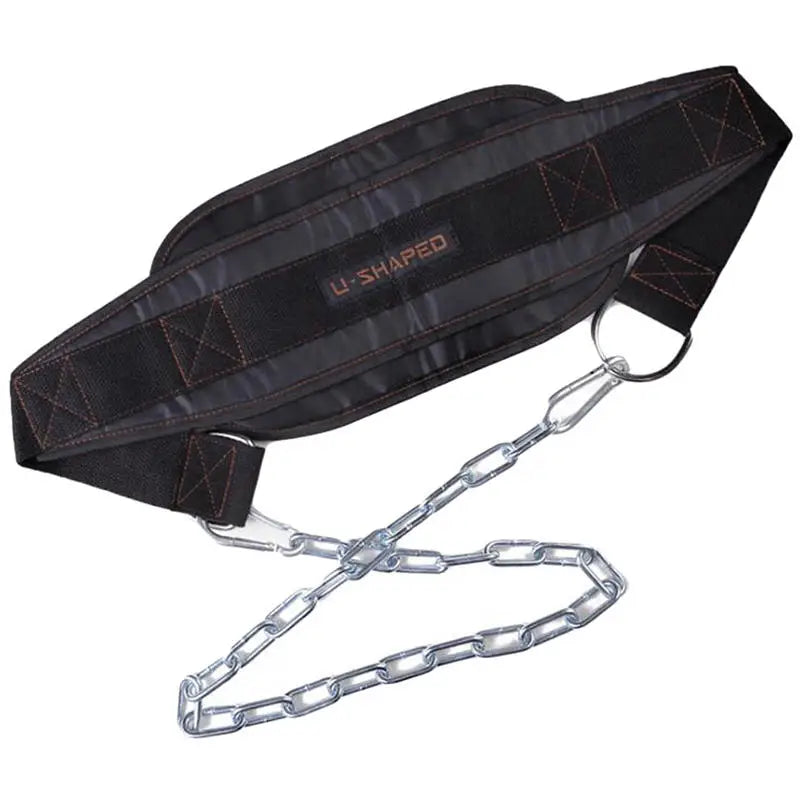 Black Fitness Weight Belt with Chain Dipping Belt for Lifting Pull up Chin up Kettlebell Barbel Bodybuilding Gym Belts Supplies