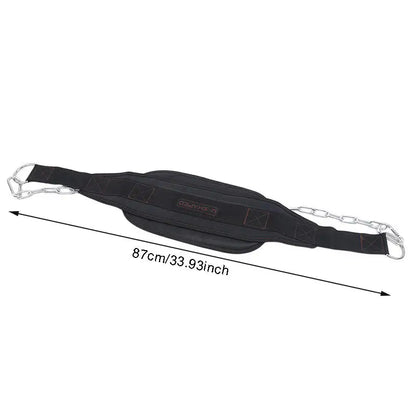 Black Fitness Weight Belt with Chain Dipping Belt for Lifting Pull up Chin up Kettlebell Barbel Bodybuilding Gym Belts Supplies